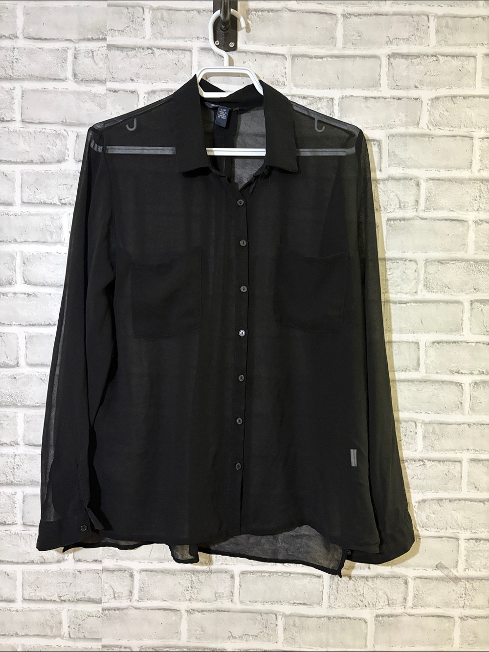 Bluenotes Black Sheer Button-Down long sleeve Shirt, large